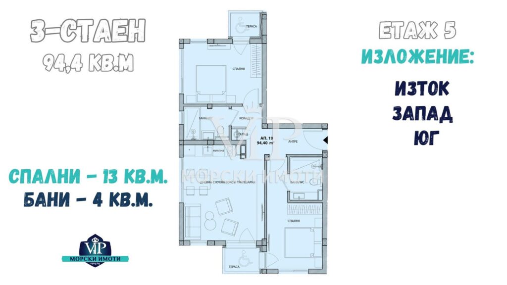 3-стаен - ПАНОРАМА МОРЕ - Спални 13 кв.м. - Бани 4 кв.м. ! КРАСИВА СГРАДА на Морския бряг - 2 - Ricom Bulgaria